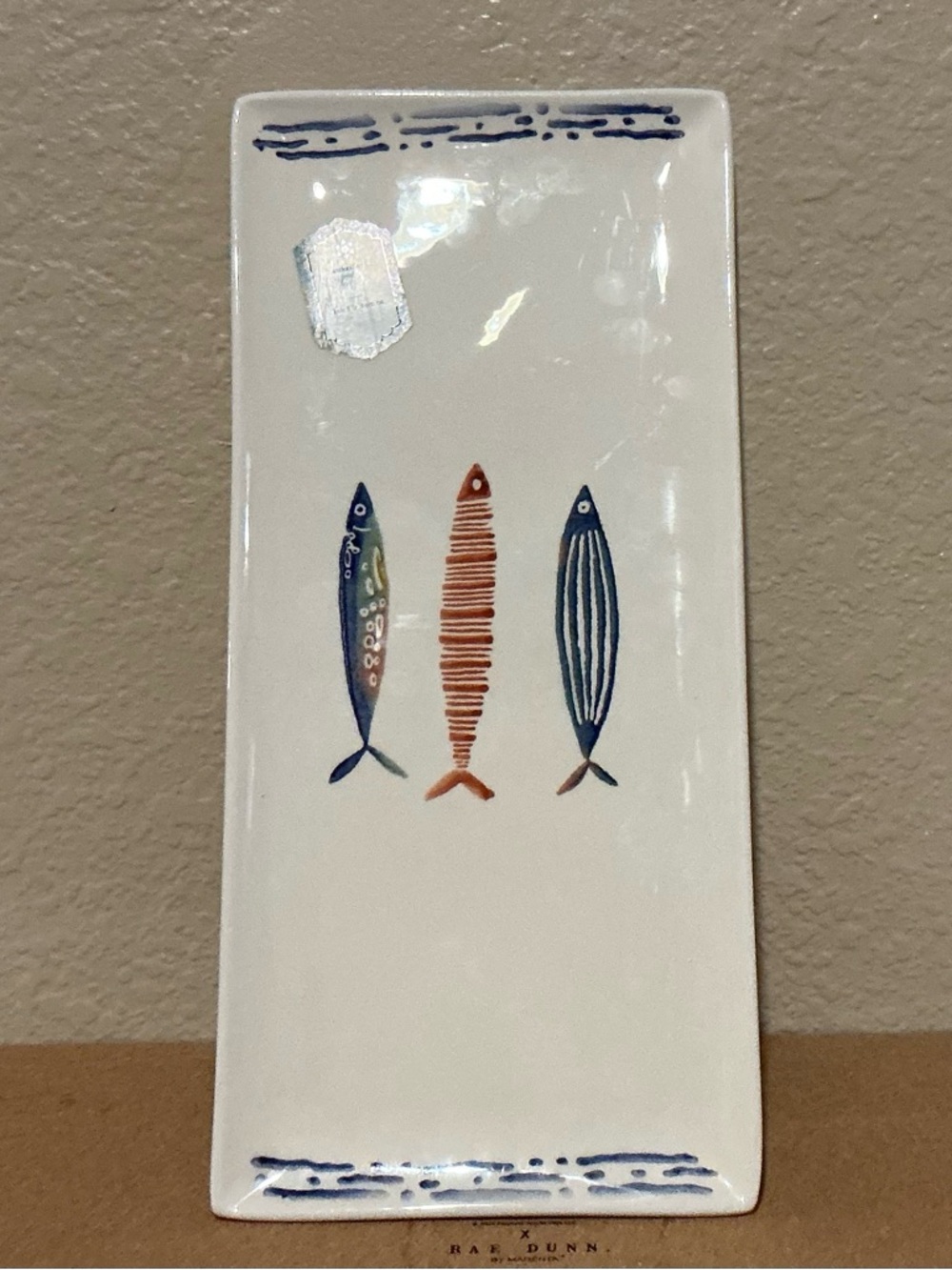 Papart Handpainted in Turkey Ceramic Fish Platter - Blue & Orange